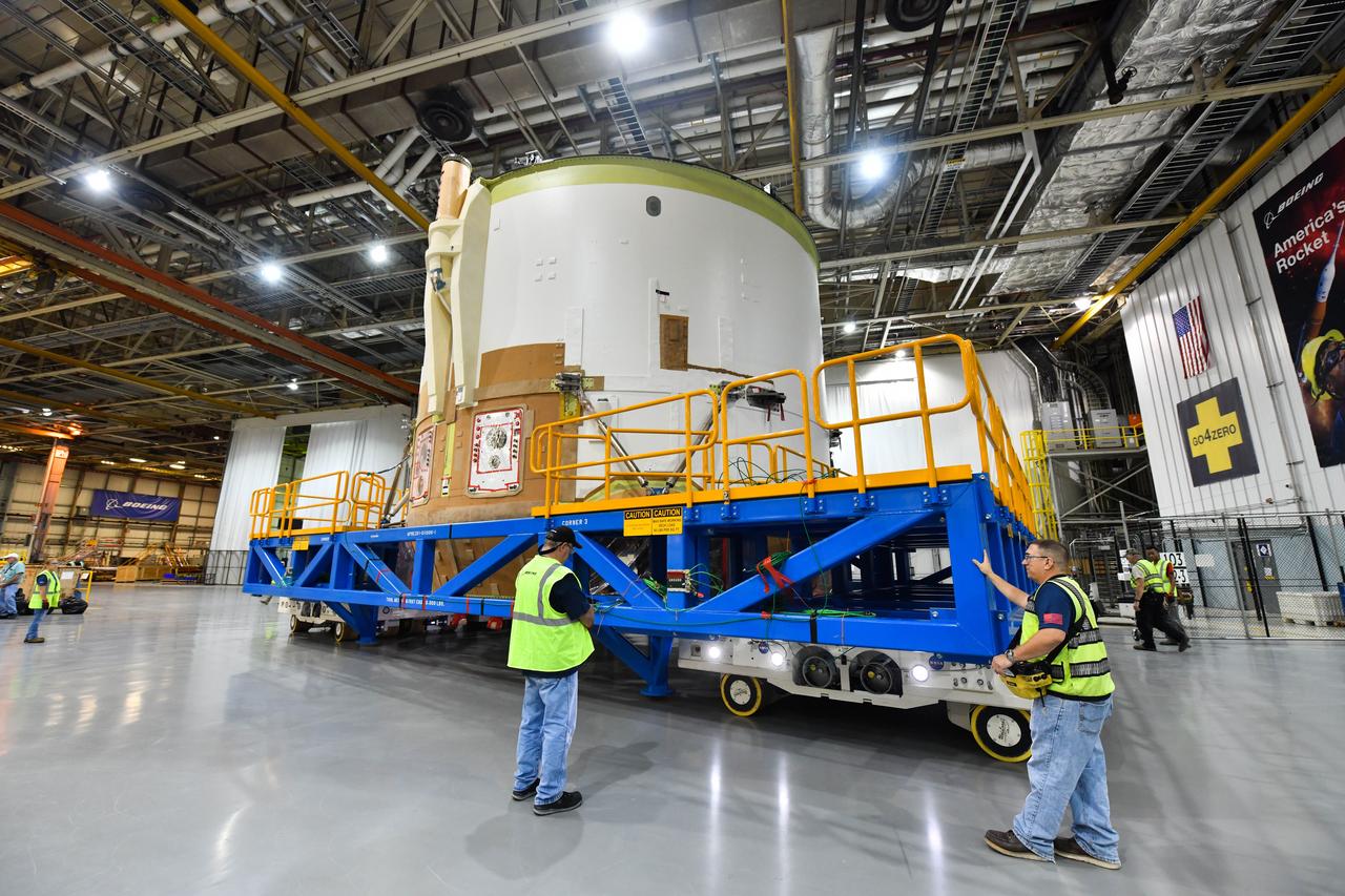 Technicians at NASA’s Michoud Assembly Facility in New Orleans moved the engine section for NASA’s Space Launch System (SLS) rocket to another part of the facility on Sept. 3 to prepare it for joining to the rest of the rocket’s core stage. The engine section, which comprises the lowest portion of the 212-foot-tall stage, is the last major component to be horizontally integrated to the core stage. Michoud crews completed assembly on the flight hardware that will be used for Artemis I, the first lunar mission of SLS and NASA’s Orion spacecraft, on Aug. 29. NASA and Boeing engineers removed the scaffolding surrounding the hardware to use a special tool to properly position the engine section for its attachment to the rest of the stage. The core stage’s two liquid propellant tanks and four RS-25 engines will produce more than 2 million pounds of thrust to send the SLS rocket and Orion on the Artemis lunar missions. The engine section houses the four RS-25 engines and includes vital systems for mounting, controlling and delivering fuel form the propellant tanks to the rocket’s engines.  Offering more payload mass, volume capability and energy to speed missions through space, the SLS rocket, along with NASA’s Gateway in lunar orbit and Orion, is part of NASA’s backbone for deep space exploration and the Artemis lunar program. No other rocket is capable of carrying astronauts in Orion around the Moon in a single mission.